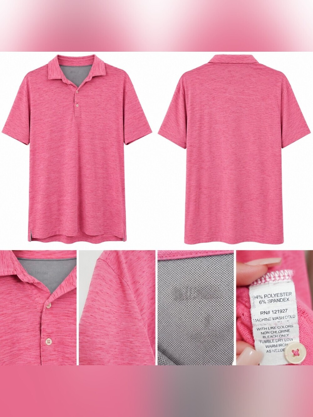 Johnnie-O Men's Pink Heather Performance Golf Polo Shirt Short Sleeve Size L.